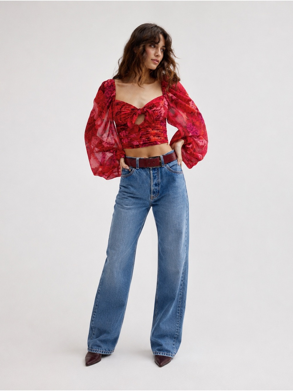 For Love & Lemons Trisha Red Crop Blouse Top Size S | Romantic Feminine